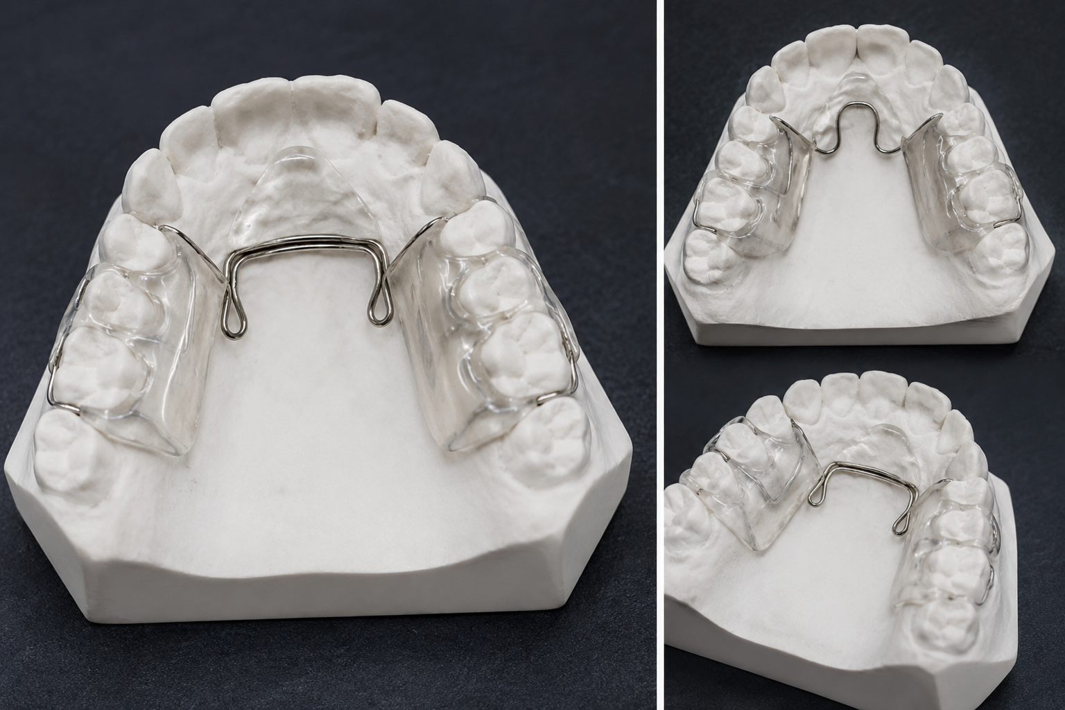 Mantenedor de espacio dental sobre modelo de yeso