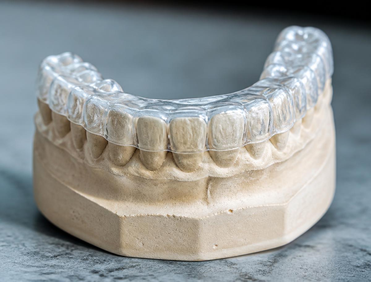 Placa de descanso sobre modelo de yeso dental